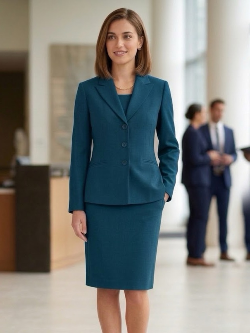 Kasper 2 Pc. Long Sleeve Blazer & Skirt Suit Set Dark Teal 6 Petite